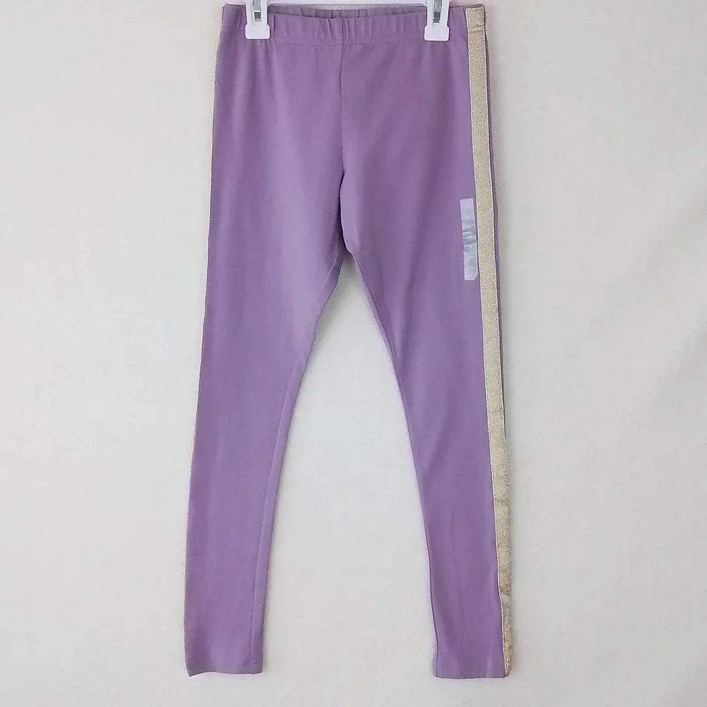 OshKosh Cotton Blend Leggings Size‎ 14 Lavender w/ Gold Shimmer Racer Stripe